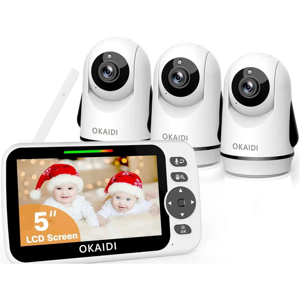 3 monitor per bambini con videocamera con display da 5 ", batteria da 30H, gamma di 1000 piedi, padella remota/inclinazione/zoom, talk a 2 vie e ninne nanne - Baby Monitor per la tranquillità