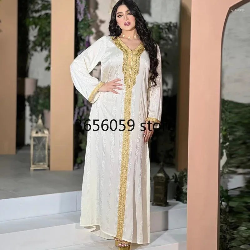 Ethnic Clothing White Jacquard Satin Caftan Dresses For Women Dubai Saudi Arabian Party Evening Jalabiya Muslim Eid Abaya Moroccan Kaftan