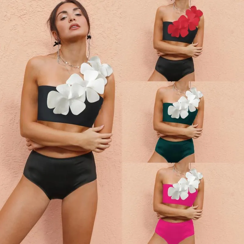 Moda de banho feminina Flor 3D One ombro Bikinis Beachwear Micro Biquíni Tanks Mulher 2024 Mulheres Roupas de praia