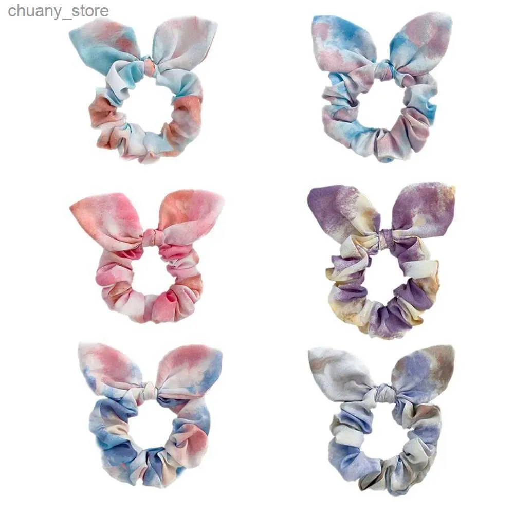 Hårgummiband Japan Korean Tie-Dyed Elastic Hair Bands Söta öron Knutt tyg hårrep hår slipsar flickor updo huvudkläder kvinnor hårtillbehör y240417