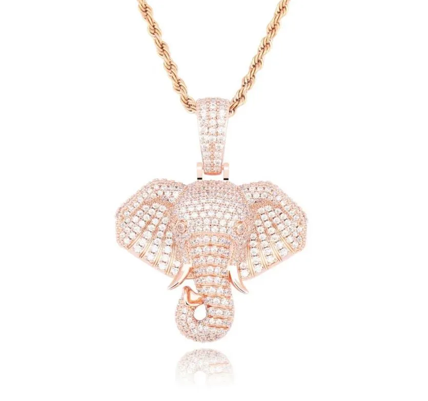 Iced Out Elephant Pendant Halsband för män Lyxdesigner Mens Bling Diamond Animal Pendants Gold Silver Rose Gold Chain Necklac4885142