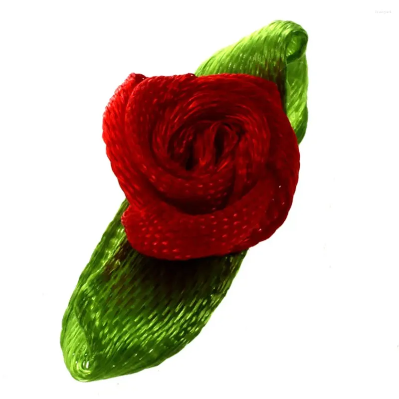 Flores decorativas 100pcs mini cetim fita rosa flor folha de casamento decoração apliques costura de diy cor principal: vermelho