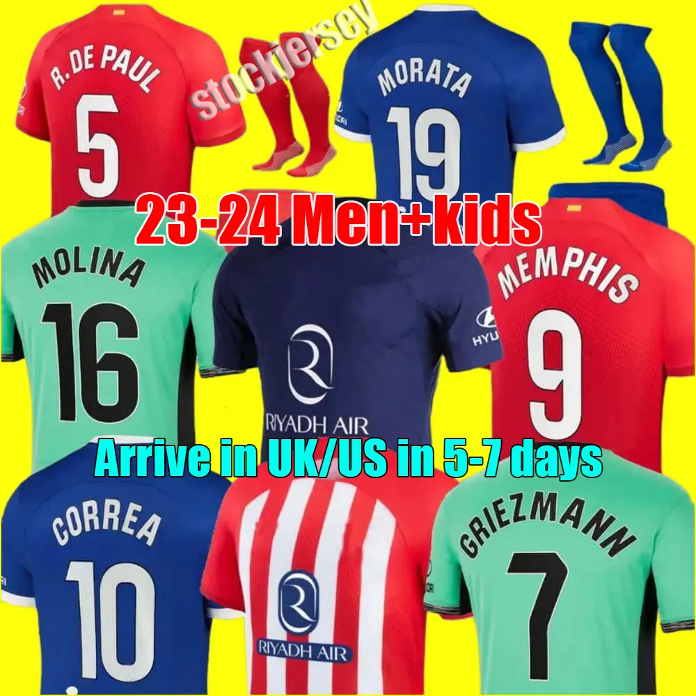 Madridsatletico piłka nożna Griezmann 23 24 120. rocznica 2023 2024 m.lloreente Koke saul correa cytrynowa koszulka piłkarska Zestaw dla dzieci zestawy mundury mundury