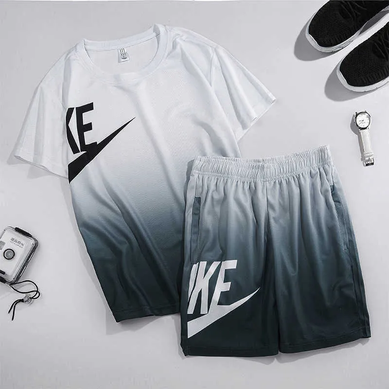 2024 Sports Ensemble pantalon décontracté dégradé à manches courtes en deux pièces T-shirts coréens camouflage respirant et cool