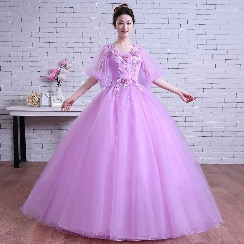 Robes de fête Arrivée légère violette à moitié manche Lady fille fille princesse Bridesmaid banquet balle bal robe robe