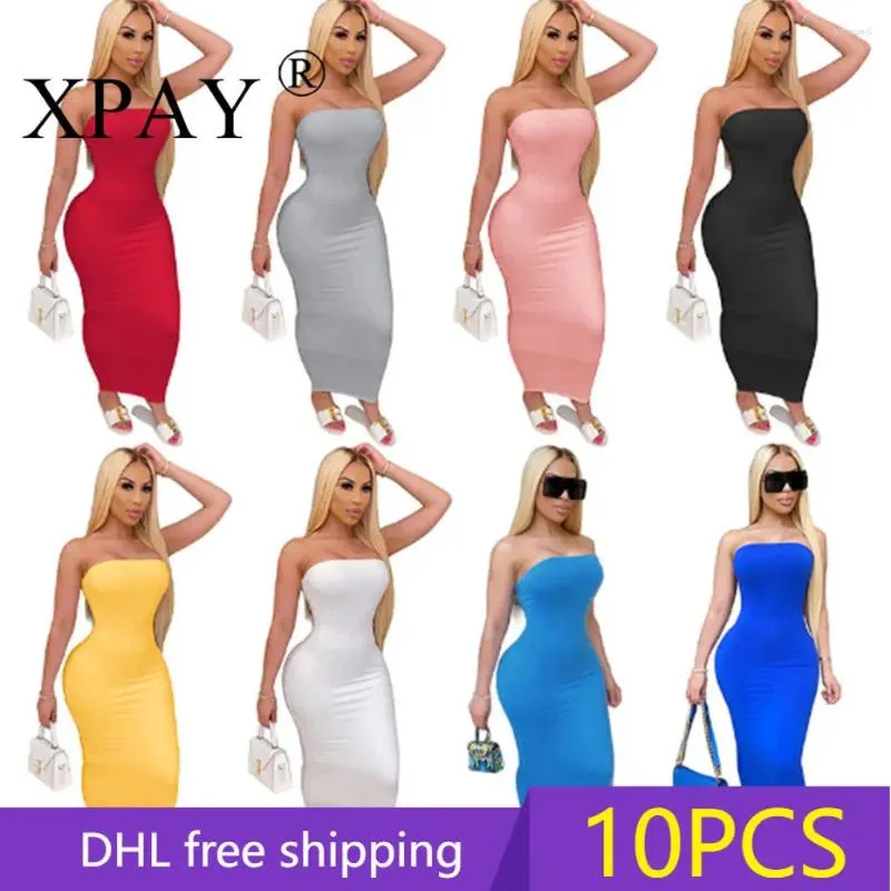 Robes décontractées 10pcs Articles de gros pour les affaires 2024 Été sans bretelles Fashion BodyCon Club Long Party Night Club Portez en vrac x6488