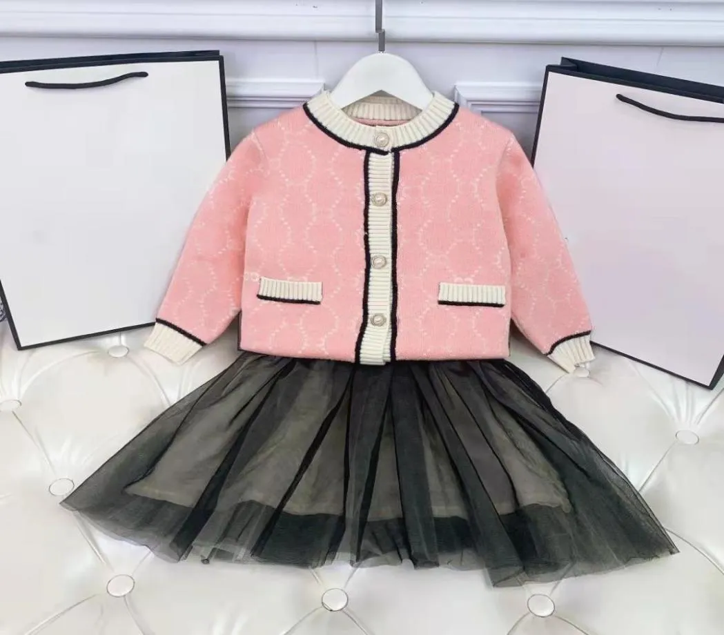 Conjuntos de roupas infantis garotas malha do cardigan nariz saias da princesa Mesh vestidos de bebê ternos de bebê amigável crianças confortáveis C3923602