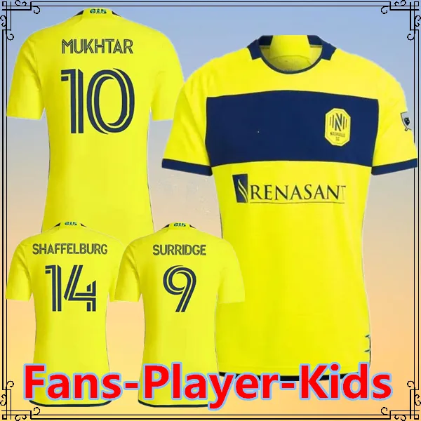 2024 NASHVILLE SC SCOUR JERSEYS DE 615 KIT MAN 24 voetbal shirts primair huis geel weg man in zwarte surridge Mukhtar Boyd Shaffelburg Moore Men Kids Uniform Kit