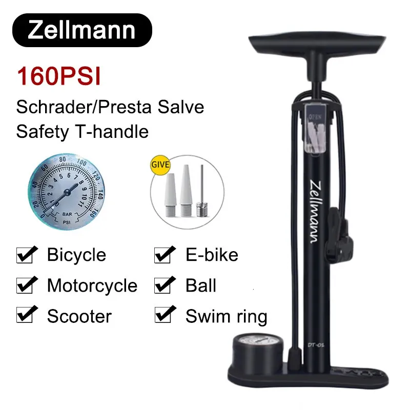 Zellmann 160 PSI自転車エアポンプポータブルエアポンプ多機能高圧ポンプ付き高圧ポンプロードバイクインフレータ240410