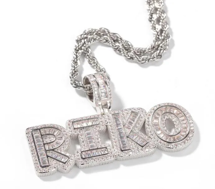 Hip Hop Custom Name Baguette Letter Pendant Necklace With Rope Chain Gold Silver Bling Zirconia Men Pendant Jewelry9392132
