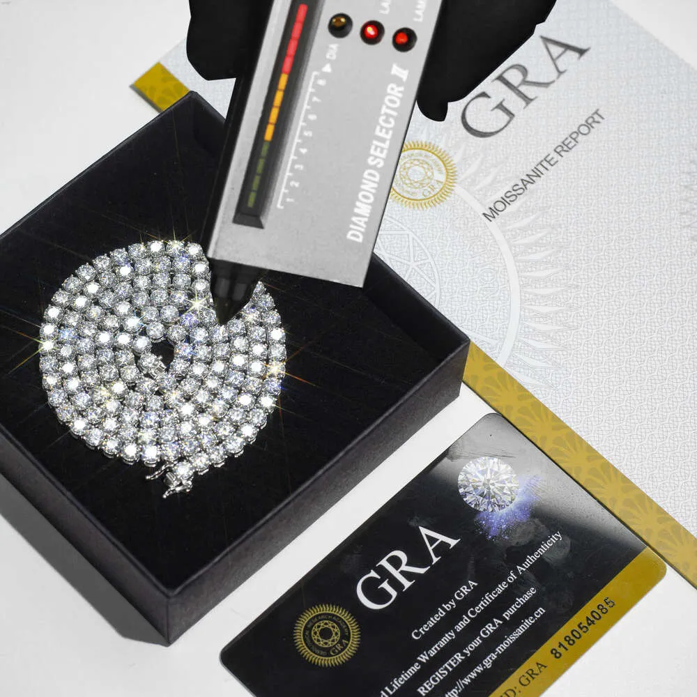Большой запас 925 серебряный серебро 2 мм 3 мм 4 мм 5 мм VVS Moissanite Diamond Iced Out Tennis Chain Bracelet Ожерелье для мужчин.