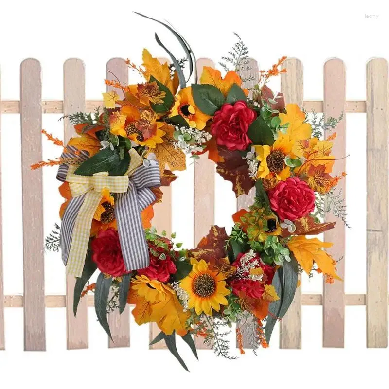 Decorative Flowers Fall Wreaths For Front Door Sunflower Bow Garland Autumn Decor Thanksgiving Decoration Wreath Walls