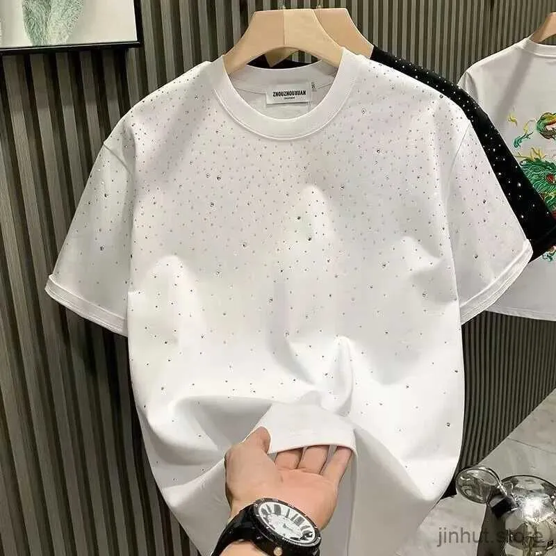 T-shirt maschile Summer Rhinestone Rivet T-shirt per uomo abbigliamento T-shirt casual rotondo Maglietta High Street 2024 MENS SIMS SUSTERS