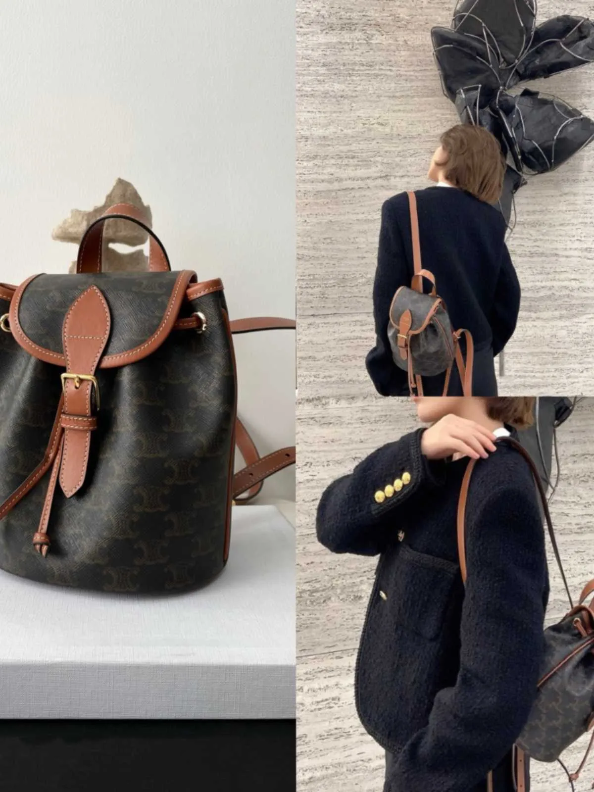 Sacs de créateurs haut de gamme pour femmes Celli Backpack Prestige Trawstring Handheld Small Book Bag Couple Sac à dos Original 1: 1 avec un vrai logo et une boîte