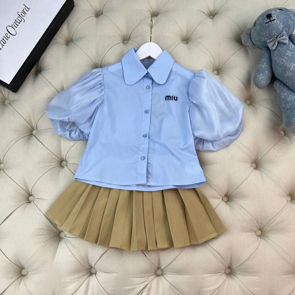 Girl's Dresses Girls' Academy Style Summer Set Spring/summer New Children's Short Sleeve Shirt 100 Pleated Half Skirt Ladies Foreign Two Piece