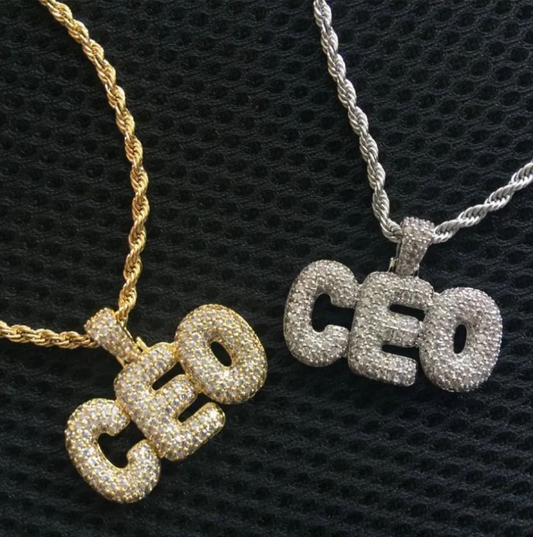 Hip Hop Custom Design Jewelry CZ Micro Pave Ice Out Diamond 18K Gold Alfabet Small Letter Pendant Necklace With Rope Chain2251981