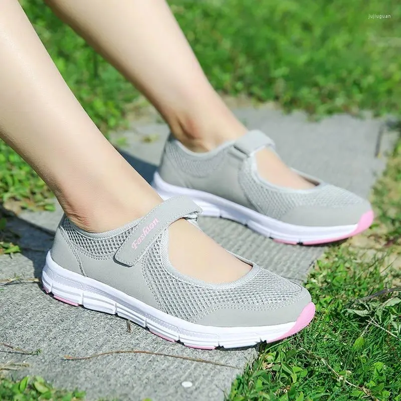 Swobodne buty letnie oddychające damskie sporty dla zdrowego spaceru Mary Jane Mesh moda mama prezent na lekkie mieszkanie