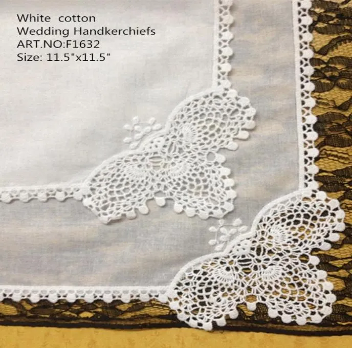 Hometextiles New American Style 12pcslot White Soft100Cotton Ladies Wedding Hantkerchief 115x115 Embroidery Crochet Lace Edges6048847