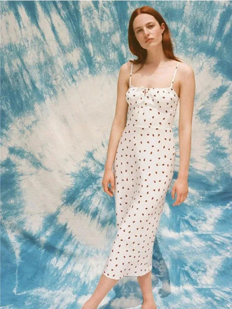 Casual Dresses 2024 Summer Mulberry Silk Strawberry Print Women Sling Dress