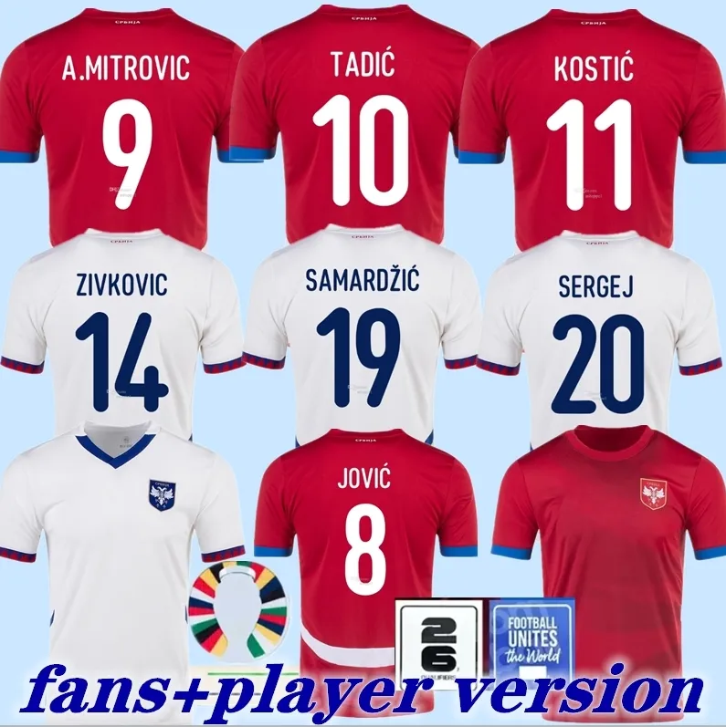 24 25 Jersey de futebol da Sérvia Vlahovic Milivojevic 2024 2025 Mitrovic Kostic Tadic Kolarov Sergel Jovic Versão