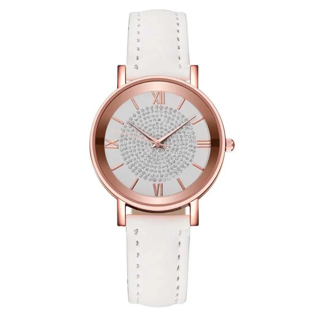 ACV7 Wristwatches New Style Starry Sky Dial Watches for Women Fashion Roman Scale Rhinestone Leather Ladies Quartz Watch Female Wrist Watch d240422