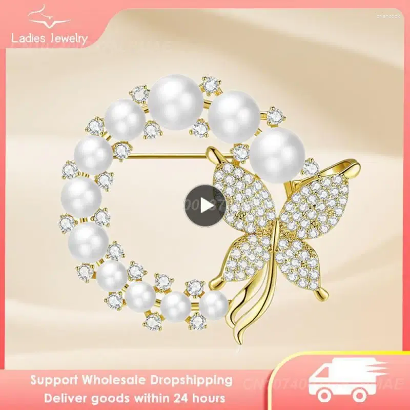 Broches Xiang Pearl en Rhinestone Circle for Women Barokke Trendy Elegant Butterfly Broche Pins Party Wedding Geschenken