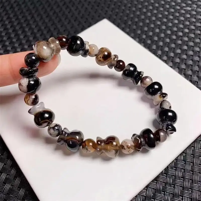 Bracelets de liaison Naturel Black Flower Agate Money Sac Bracelet Crystal Reiki Healing Stone Fashion Bijoux Gift Gift for Women 1PCS