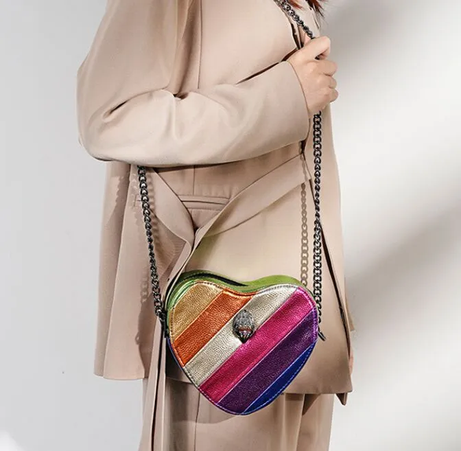 Ny högkvalitativ Kurt Geiger UK Eagle Head Rainbow Patch Heart Shaped Shoulder Bag Colorful Fashion Crossbody Bag Women KG0417