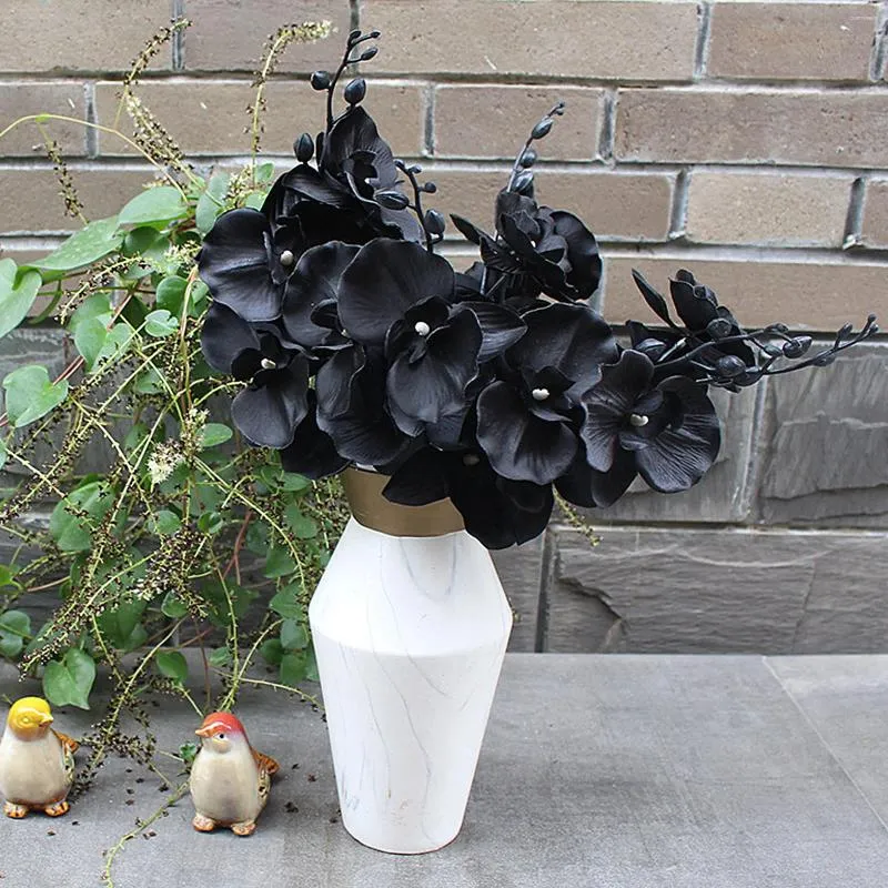 Dekoratif çiçekler plastik çiçek dalları yapay bitkiler sahte siyah dans orkide düğün dekorasyon ev dekor ipek kelebek orkide orkide