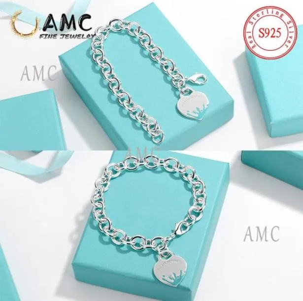 AMC 925 Sterling Silber Armband Weibliches Herzschild -Armband OT Armband Schmuck 11 Original Design Sinn für Freundin Urlaub 606461552