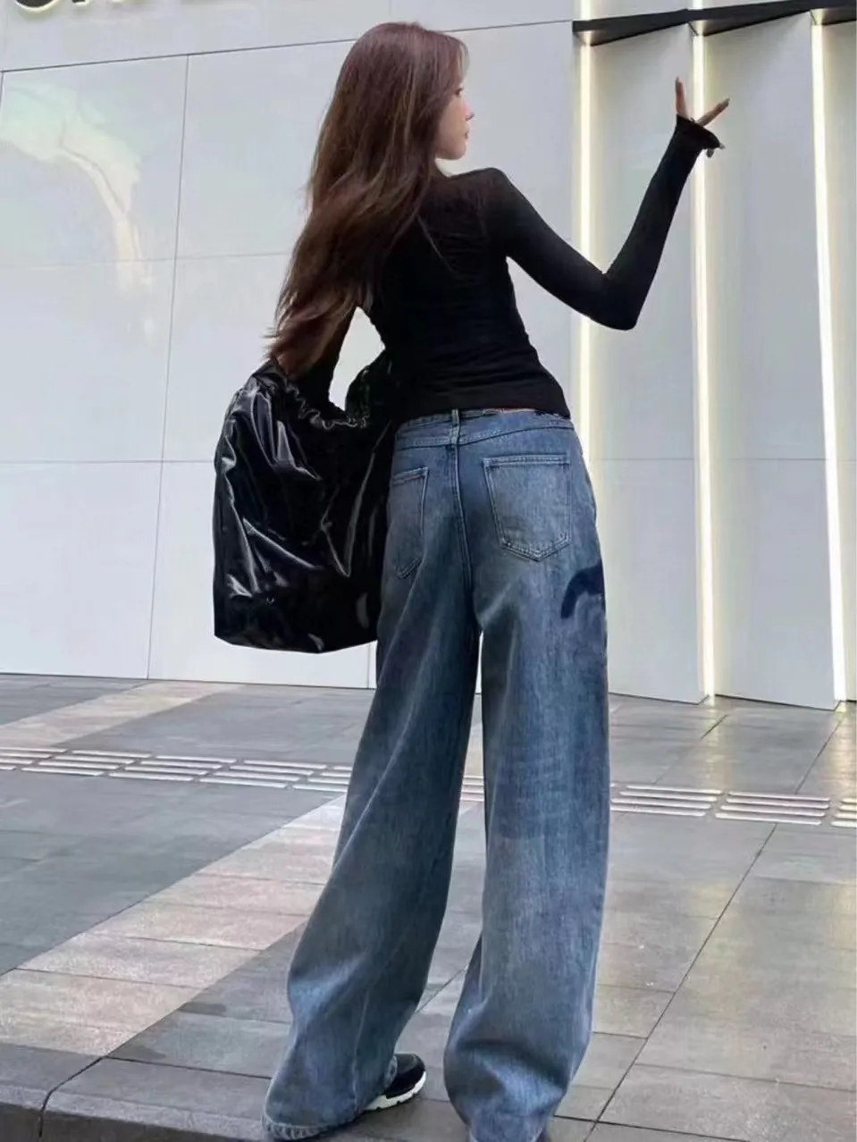 Purple Brand Jeans Designer Loose wide-leg pants casual women long buttons summer hole High Street Purple Retro Washed Old Jeans Long Letter embroidery printing