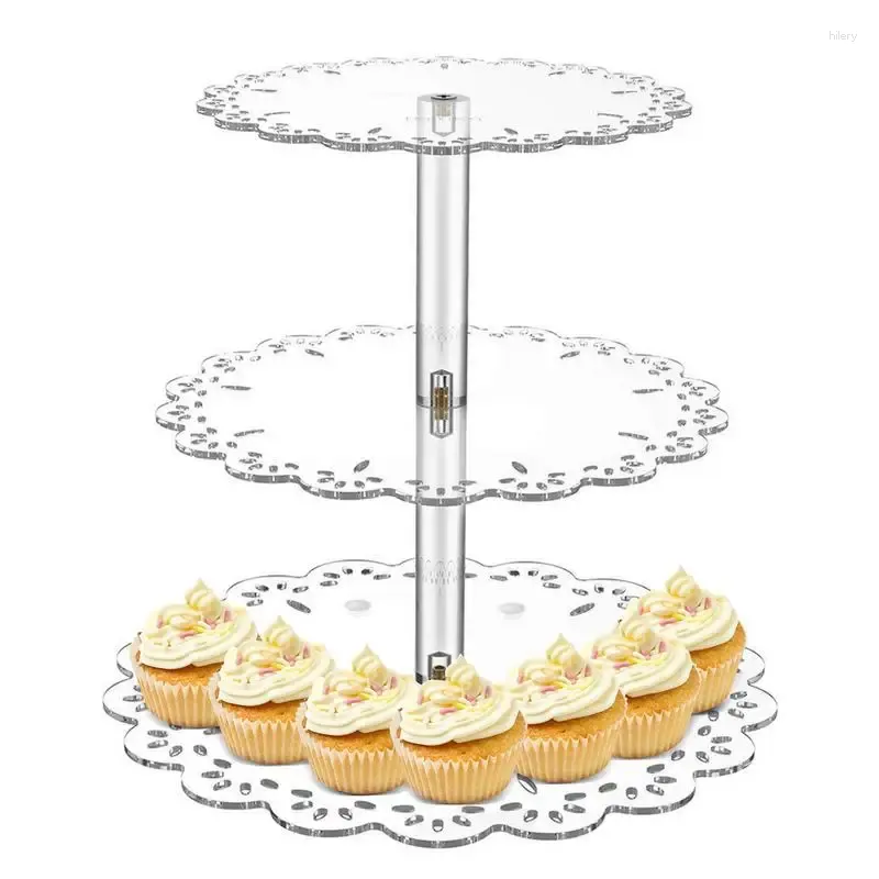Stockage de cuisine Stand de dessert à 3 niveaux Cupcake acrylique transparent pour servir des fournitures élégantes faciles à assembler
