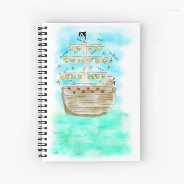 Pirat Ship Pattern Spiral Notebook 120 pages College régné pour le travail Note prenant journalisation des cadeaux d'amant de l'océan gamin