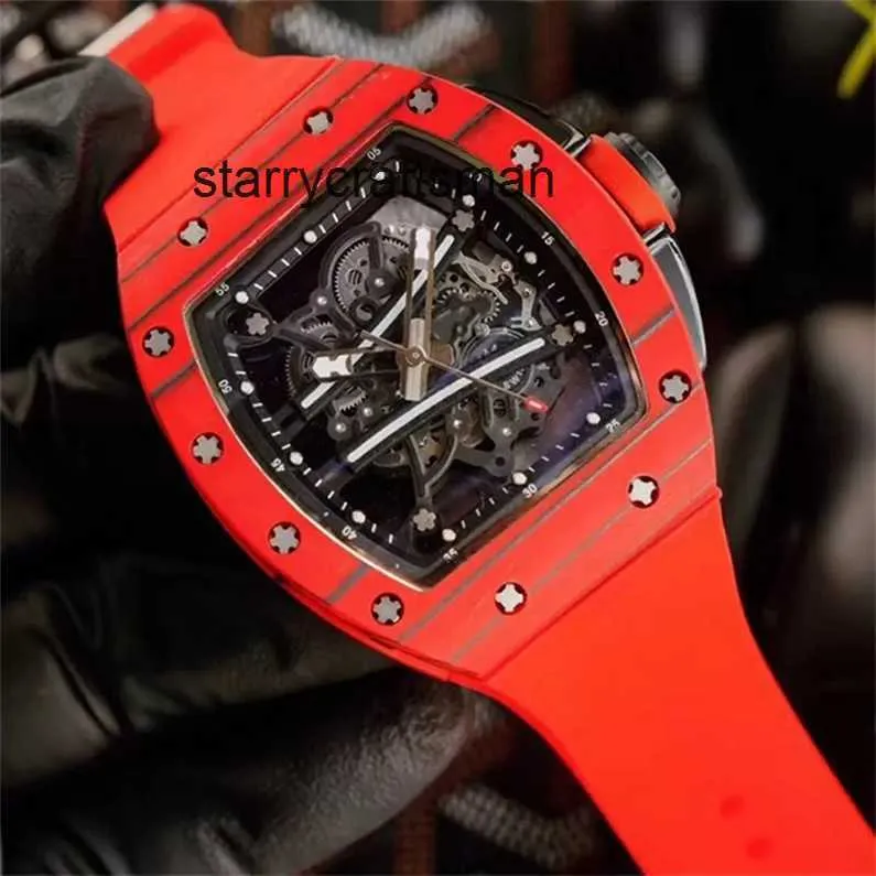 Men Watch Rubber Case Styles Carbon Strap Top Fiber All Functional Mechanical Automatic Skeleton Winding