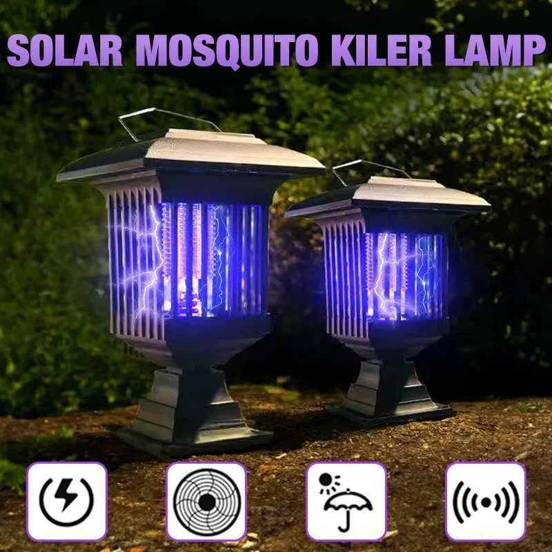 Sivrisinek Katil Lambalar 1/2pcs Güneş Sivrisinek Katil UV LED Elektrik Şok Bahçesi Su Geçirmez Dış Böcek YQ240417