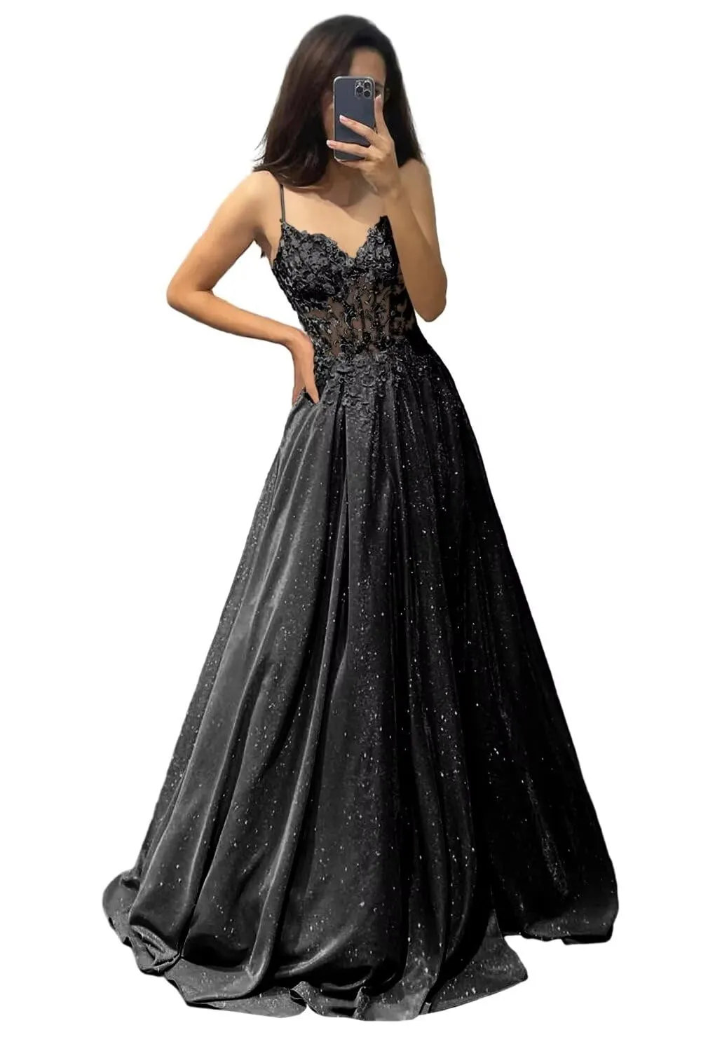 Spaghetti Strap Plus Size Prom Dress V-Neck A-Line Taffeta Floor-Length Evening Gown with Appliques Pockets Lace-up Back from Dhgate Prom Dresses - price 102.52 Spaghetti Strap Plus Size Prom Dress V-Neck A-Line Taffeta Floor-Length Evening Gown with Appliques Pockets Lace-up Back from Dhgate Prom Dresses - price 102.52