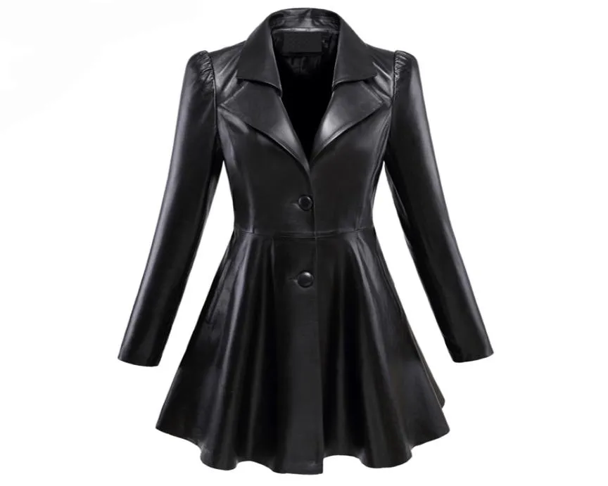 Women039s جلد فو فو ، جاكيتات سترات Nerazzurri Fit و Faux Faux Leather Coat المسحوق الطاشية الطويلة Skirte8430740