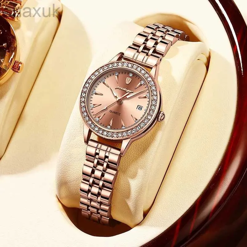 Montre-bracelets Poedagar Ultra Thin Women Watchs Rose Gold Luxury Steel Strap Diamond Diamond Dames Watch Bracelet Imperping Date Date Clock D240417