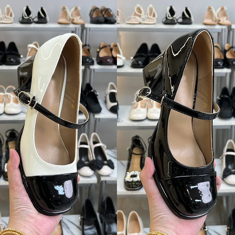 Kostenloser Versand Tehoos Frauen ein Pedal High Heel Speced Tipp flache Mund Chunky Mary Jane Künstliche PU Freizeit Single Schuh klassische Kleiderparty Büroschuhe