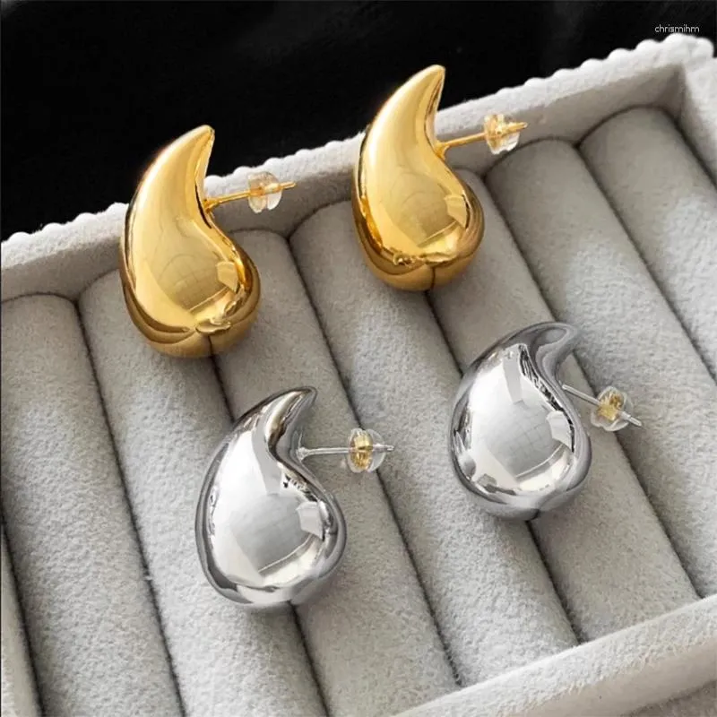 Stud Earrings Rose Gold Waterdrop Chunky Hoop Lightweight Plated Smooth Stainless Steel Hollow Tear Drop Earring Women Jewelry