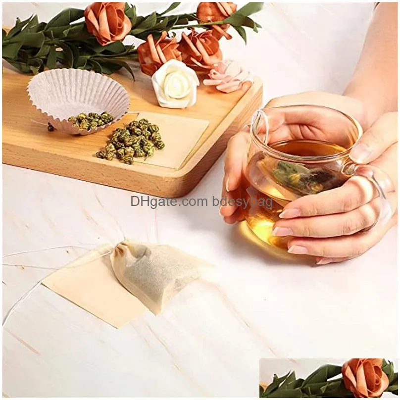 Coffee & Tea Tools 100Pcs/Lot Filter Bags Natural Unbleached Paper Wood Pp Material For Loose Leaf Drop Delivery Home Garden Kitchen, Dhvwk