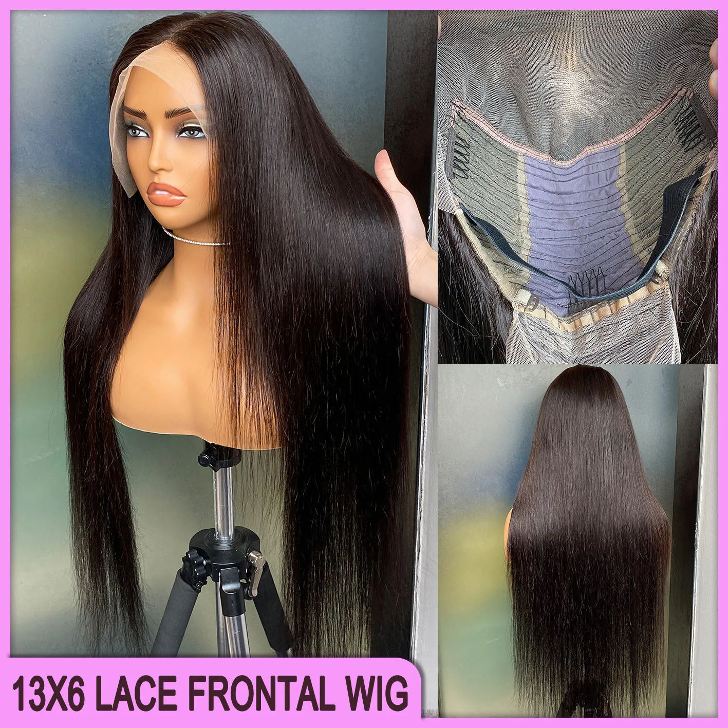 Atacado malaio 10a 10a grau peruano brasileiro natural preto reto 13x6 peruca frontal de renda transparente 28 polegadas 100% Virgin Remy Human Human à venda