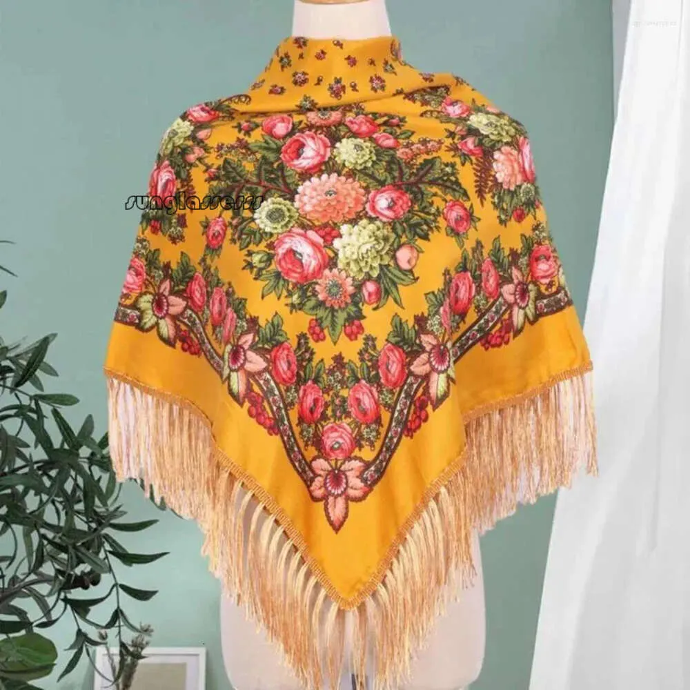 scarf for women floral Scarves Russian Style Floral Print Square Scarf Women Ethnic Fringed Bandana Shawl Babushka Handkerchief Female Blanket Head Wraps