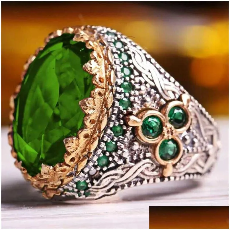 Pierścienie zespołowe Nowe klejnot duży kryształowy pierścień luksusowy mężczyźni uczestniczą w bankiecie gotyckim inkrustowani z kryształką mody wysokiej jakości biżuteria DHMCG