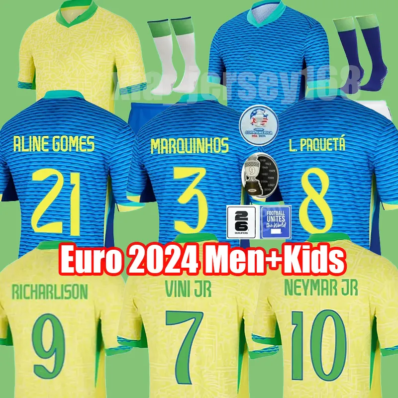 24 25 Maglie da calcio Cup Cup Euro Camiseta de futbol Paqueta Raphinha Shirt da calcio Maillots Marchese Vini Jr Richarlison Men Kids Woman Neymar Men Kit Kit