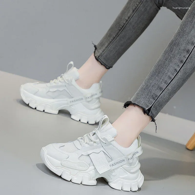 Casual Shoes Krasovki 5cm Air Mesh Genuine Leather Comfy High Brand Women Platform Chunky Sneakers Vulcanize Summer Breathable