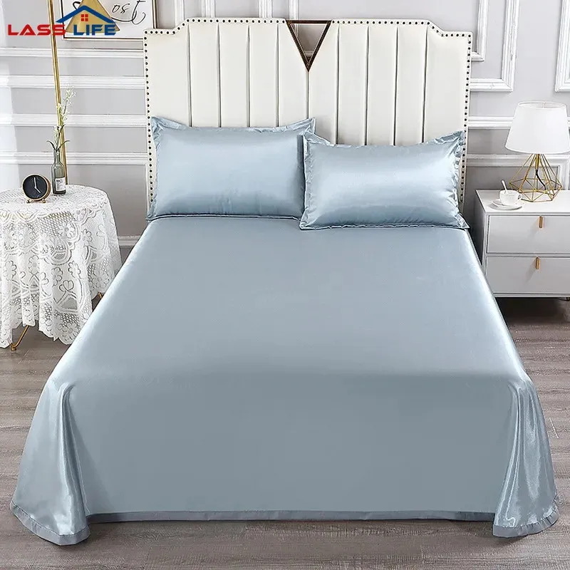 Machine de soie de glace de luxe Machine à matelas massif lavable Summer Summer avec taies d'oreiller Ensemble de draps de lit 1,8 m 2 / 3pcs Ligne de lit de tapis doux 240403