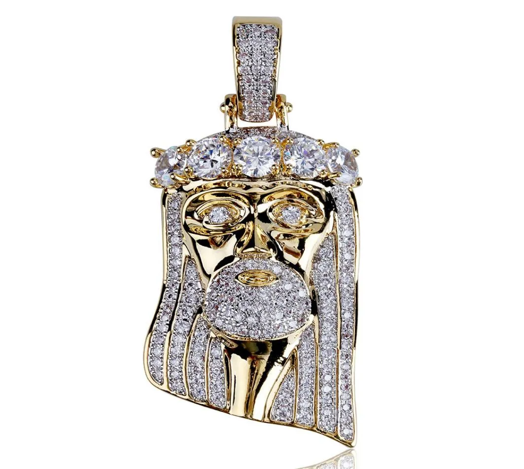 Die koper goud zilveren kleur vergulde ijs uit Jezus gezicht hang ketting ketting micro pave cz stenen hiphop bling sieraden8017947