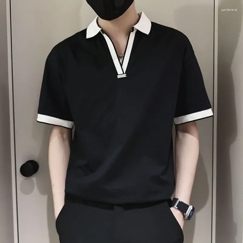 Polos masculinos Black White Contraste Camisa Polo para homens Camisetas de manga curta de verão