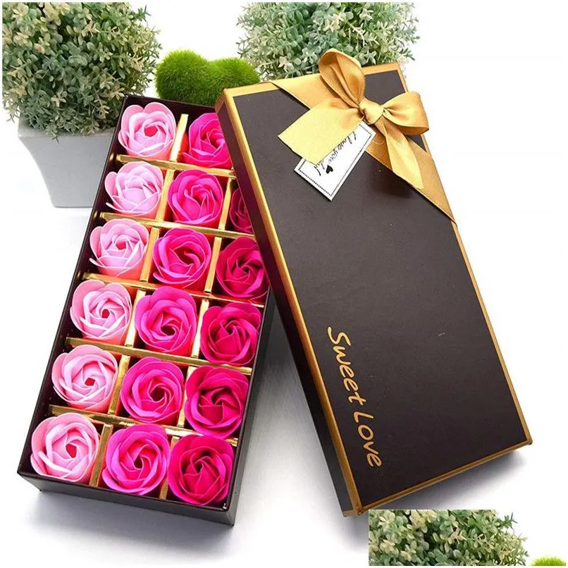 Fleurs décoratives couronnes 18pcs artificiels rose de bain floral de bain fleur pétales avec boîte cadeau pour les anniversaires anniversaire mariage vale dhpr0